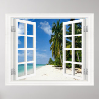 Poster Faux Fenêtre avec Plage et Ocean tailles personnal