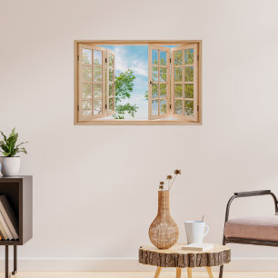 Poster Faux Fenêtre avec vue sur le ciel d'été