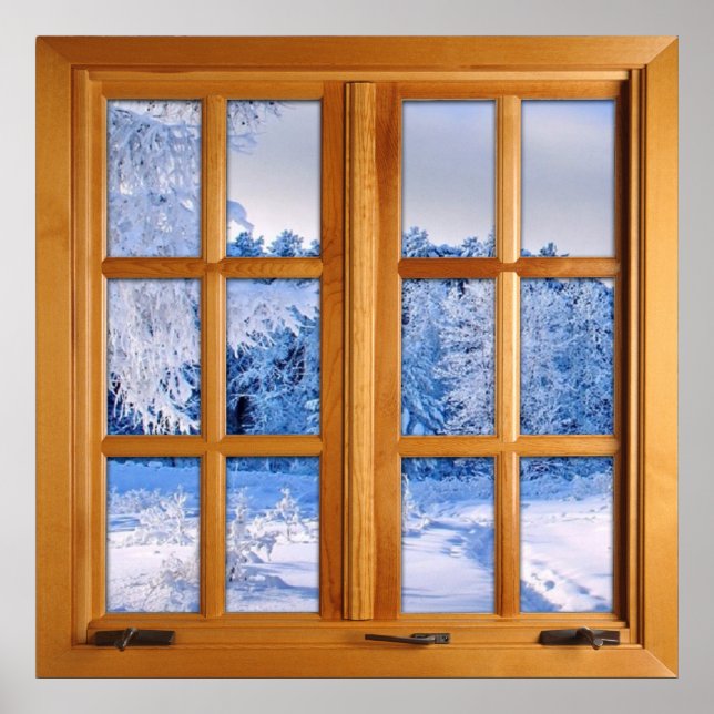 Poster Faux fenêtre Carré de neige fraîche (Devant)