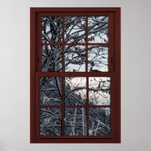 Poster Faux Fenêtre - Illustration - Bois d'hiver Vue 1 s