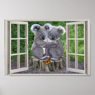 POSTER FAUX FENÊTRE POUR BÉBÉ KOALA OURS
