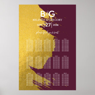Poster Faux Gold Burgundy, Monogramme Mariage