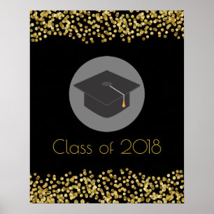 Poster Faux Gold Confetti & Graduation Cap Classe de 20xx