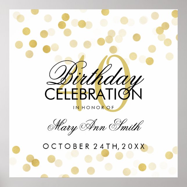 Poster Faux Gold Foil 40th Birthday Lumières Parties scin (Devant)