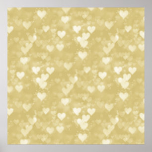 Poster Faux Gold Foil Coeur Arrière - plan Coeurs Bokeh