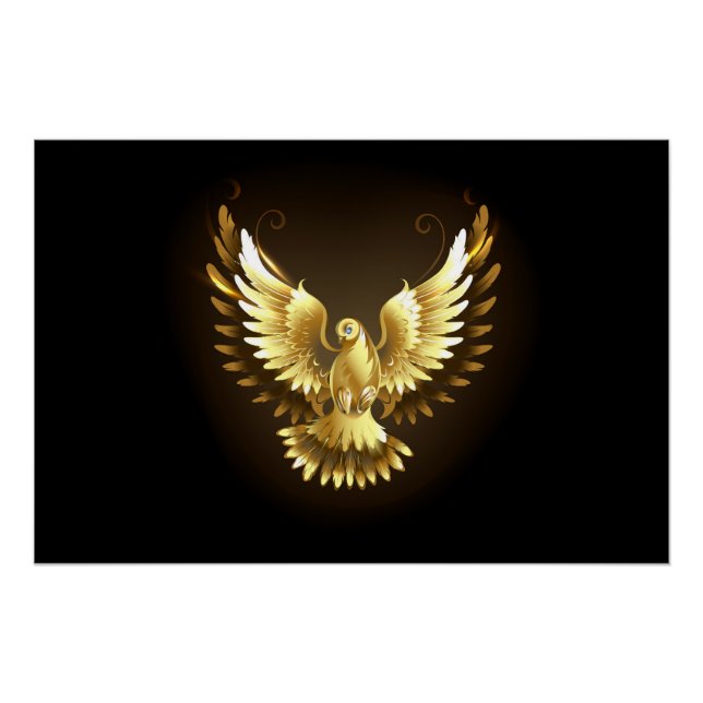Poster Faux Gold Foil Peace Dove en noir (Devant)