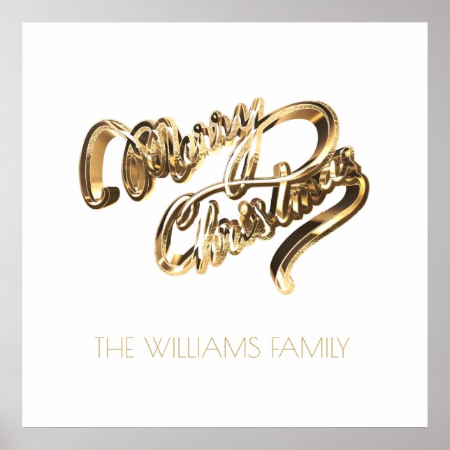 Poster Faux Gold Script Élégant Joyeux Noël (Devant)