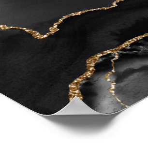 Poster Faux Gris Marbré Agate Parties scintillant dorée P