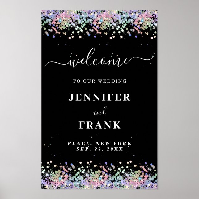 Poster Faux Holographic Parties scintillant Modern Black  (Devant)