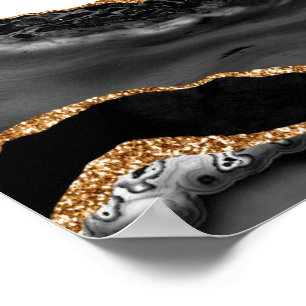 Poster Faux Marbled Agate Black Stylish Stone Luxury Gold
