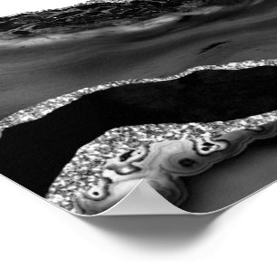 Poster Faux Marbled Agate Black White Trendy Modern Stone