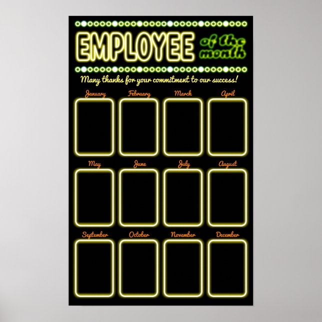 Poster Faux neon employé photo du mois affichage poste (Devant)