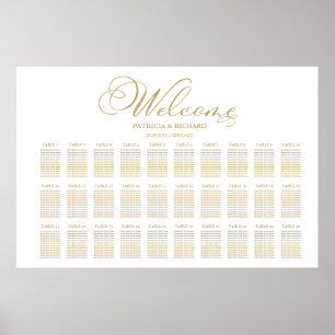Poster Faux papier doré 30 tables Plan de table de mariag