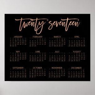 Poster Faux Rose Gold et calendrier moderne 2017 noir