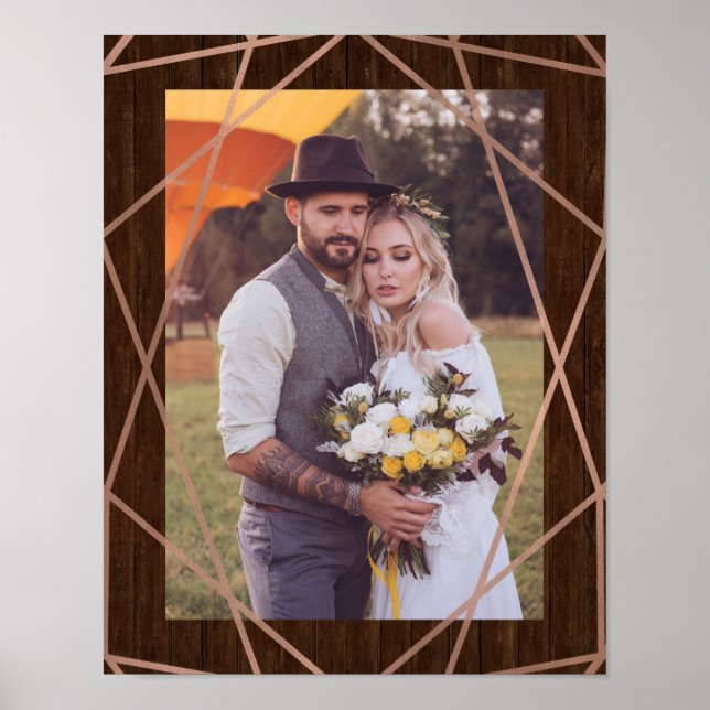 Poster Faux Rose Gold Géométrique sur bois rustique | Pho (Devant)