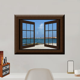 Poster Faux Window Tranquille Plage Vue Relaxante