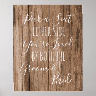 Poster Faux wood Choisir un siège panneau mariage latéral