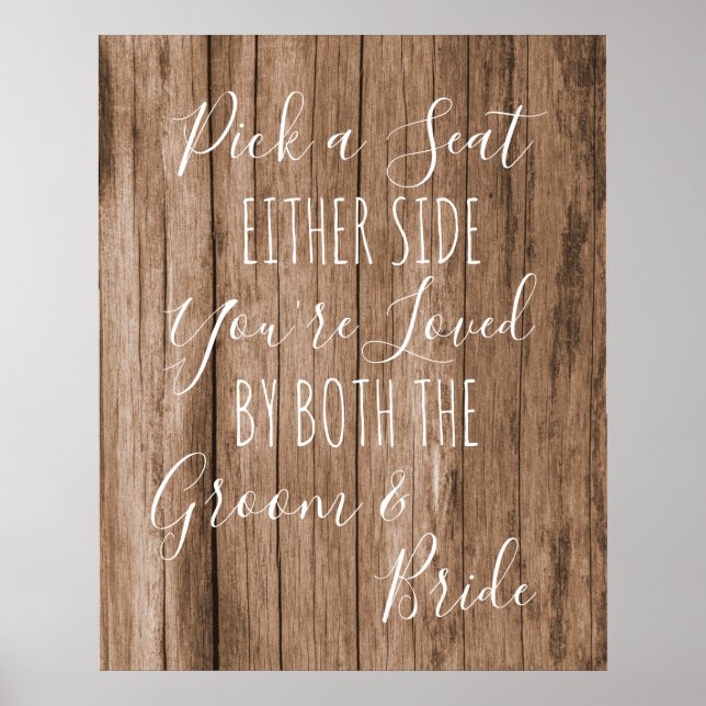 Poster Faux wood Choisir un siège panneau mariage latéral (Devant)