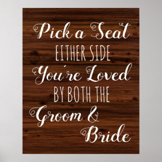 Poster Faux wood Choisir un siège panneau mariage latéral