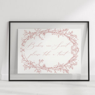 Poster Faveur de Baby Shower Fleurie Rose Vintage Intempo