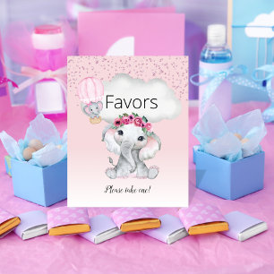Poster Faveurs de Baby Shower Montgolfière Éléphant
