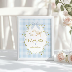 Poster Faveurs de bébé Silly Goose en Gingham Bleu Sage