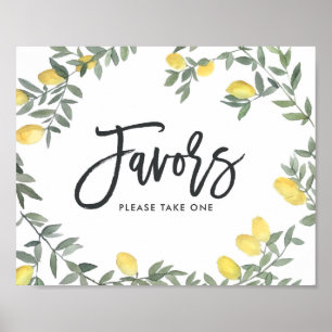 Poster Faveurs de mariage Couronne de citron aquarelle Bo