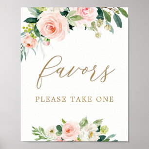 Poster Faveurs de traitement floral aquarelle rose élégan