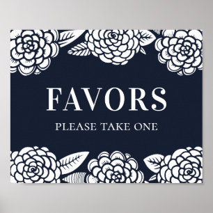 Poster Faveurs. Fleurs modernes de la marine. Mariage flo