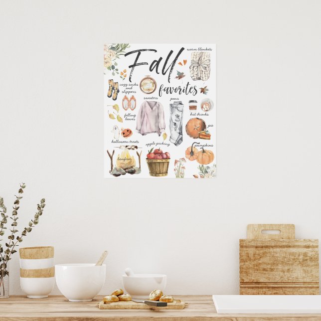 Poster Favoris automnaux tendance | Illustrations aquarel (Cuisine)