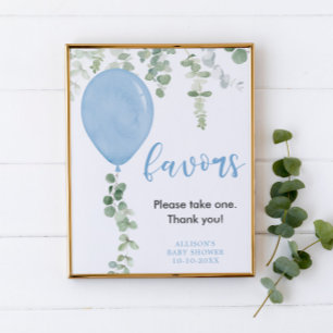 Poster Favoris ballons bleus baby shower verdoyant