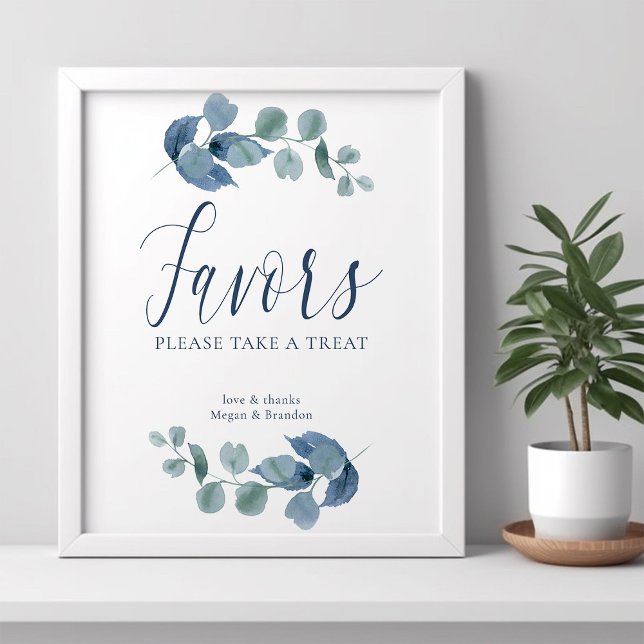 Poster Favoris de feuillage simple à l'aquarelle d'eucaly (Favors Poster from the Dusty Eucalpytus wedding collection by Darling & May)