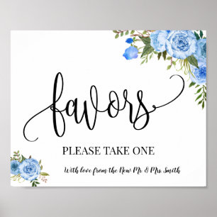 Poster Favoris signe mariage réception boho chic bleu