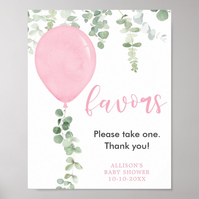 Poster Favoris signer ballons roses baby shower verdoyant (Devant)