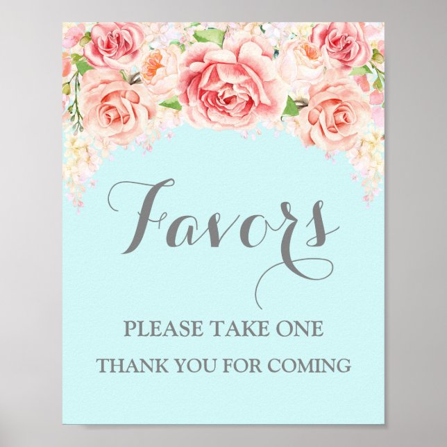 Poster Favoriser Baby shower Signal rose Aquarelle Bleu (Devant)