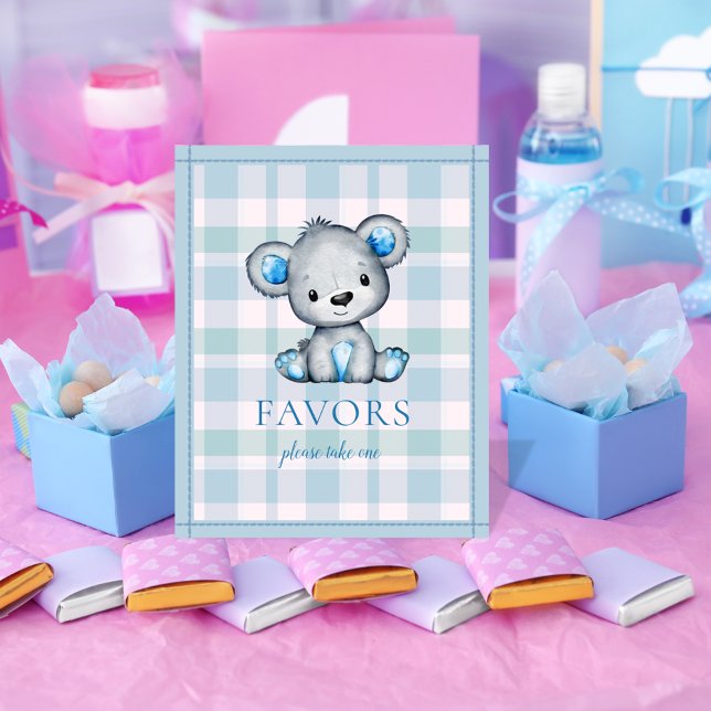 Poster Favoriser le Baby shower d'ours gris mou de table (Créateur téléchargé)