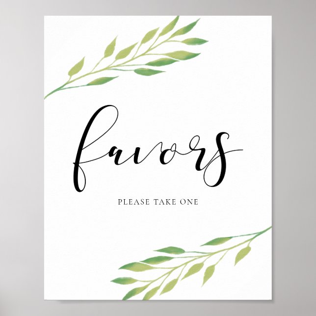 Poster Favoriser le signe mariage feuille vert Aquarelle (Devant)