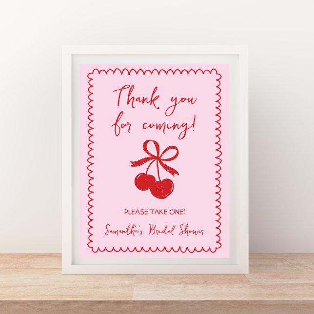 Poster Favoriser S'Il Vous Plaît Prendre Une Fête des mar (Favors Please Take One Cherry Bow Bridal Shower Poster)