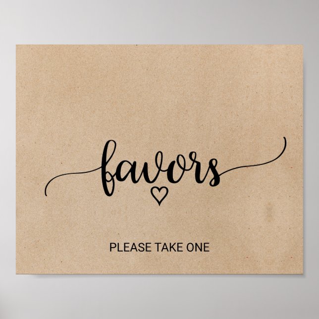 Poster Favors de calligraphie simple Faux Kraft (Devant)
