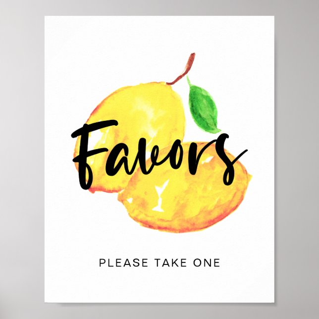 Poster favors de mariage thème aquarelle citron panneau s (Devant)