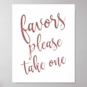 Poster Favors Please Take One Rose Gold Glitter Sign