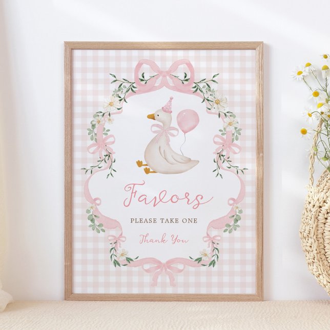 Poster Favors Sign - Pink Bow One Silly Goose Table Sign (Créateur téléchargé)