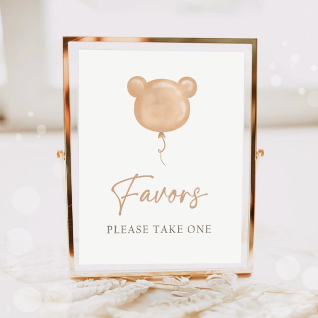 Poster Favors Teddy Bear Balloon Boho Neutral Birthday  (Créateur téléchargé)