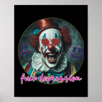 Poster Fck Depression - Clown - Sticker en santé mentale