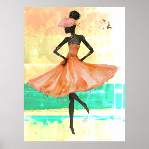 Poster *~* FD2 28 Flamant rose rose Femme noire tropicale