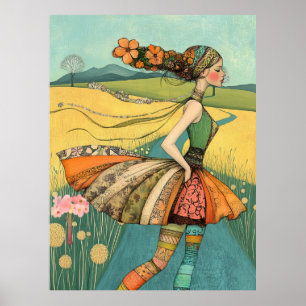 Poster FD2 Floral Rétro Fantaisiste Fille Art Vintage 17