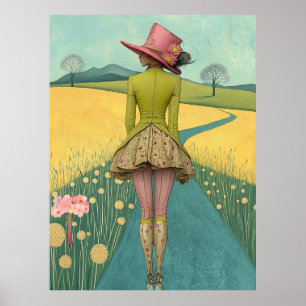Poster FD2 Rétro Fille Artistique Fantaisiste 12 Floral