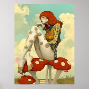 Poster FD2 Rétro Fille Artistique Fantaisiste Floral Vint