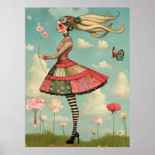 Poster FD2 Rétro Fille Fantaisiste Art Vintage Floral 13