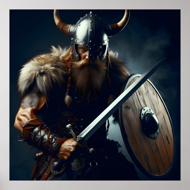 Poster Fearsome Grizzly Détaillé Viking Warrior Digital A (Devant)
